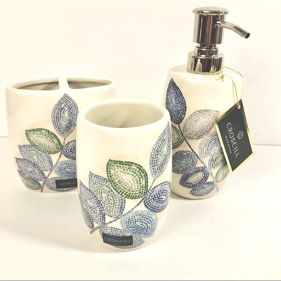 Croscill Bath Croscill Mosaic Leaves Bathroom Accessories Dispenser Toothbrush Holder Cup